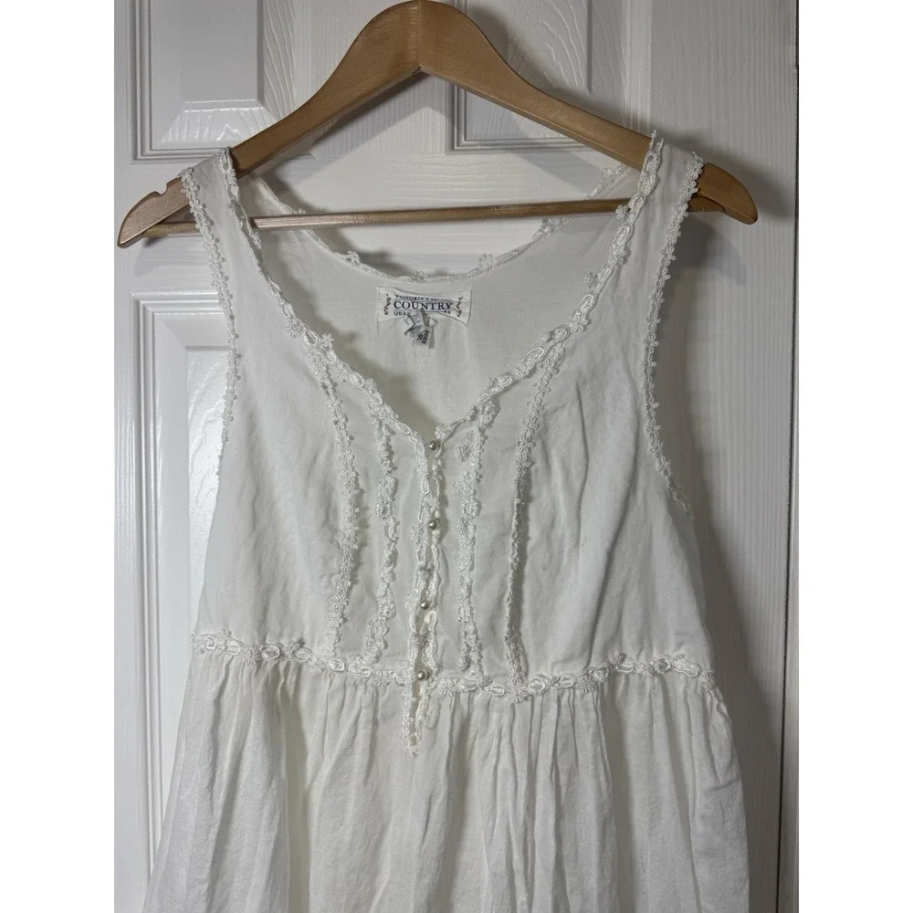 Vtg Victoria's Secret Country Cottons White Nightgown Robe Women's M/L 2pc Set